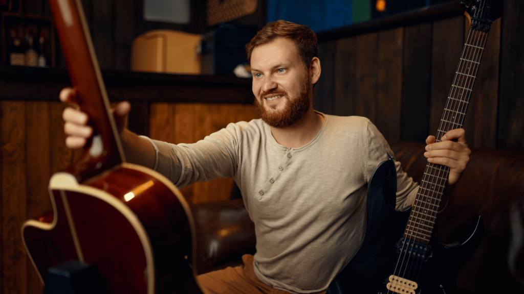 Acoustic and electric guitars
