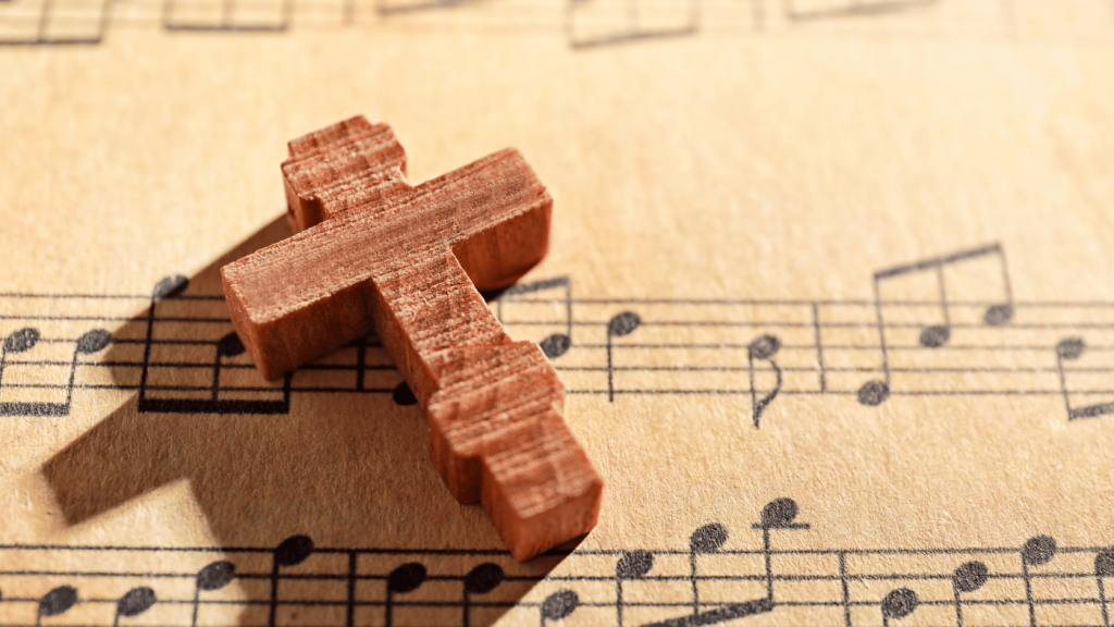 Sheet music with religious symbol