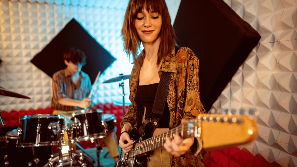 Guitar player with a 
band