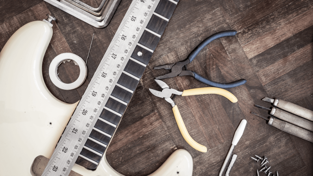 An electric guitar with tools