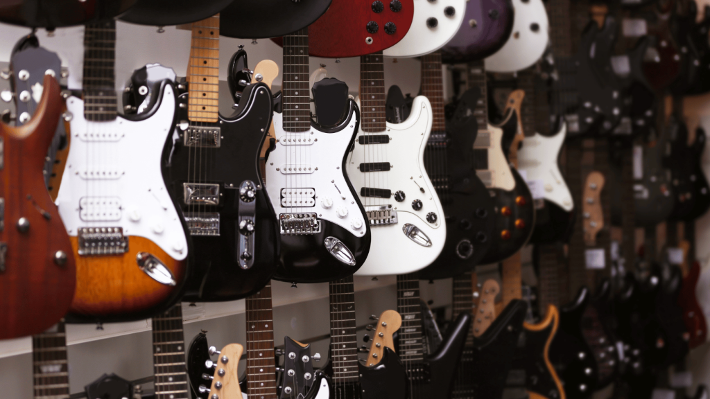 Guitars in a music shop